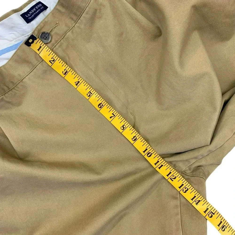 Lands' End Traditional Fit Pleated Chino Pants Men Size 38 Khaki Straight Leg